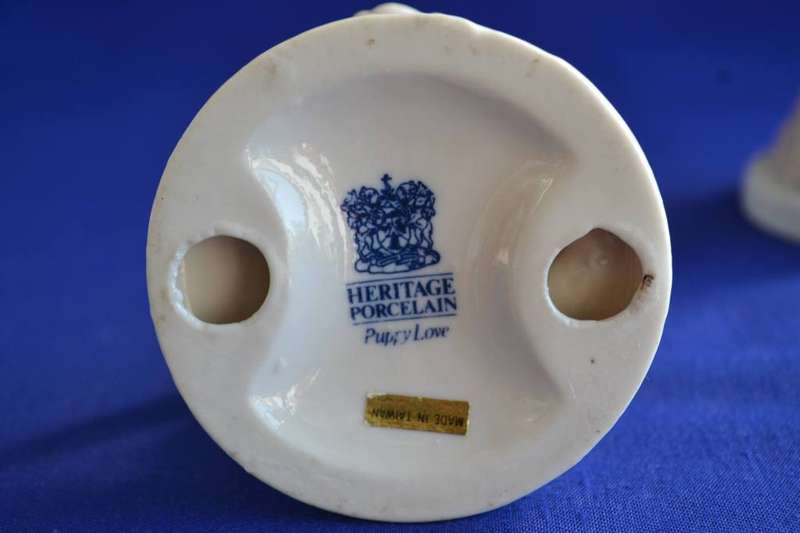 Heritage Porcelain Figurines "Puppy Love" and Girl & Kitten"