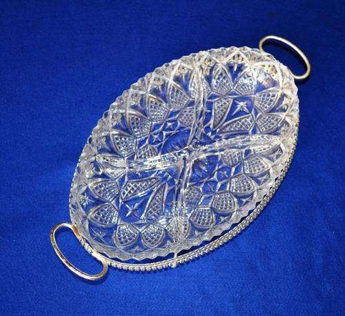 Silver Plated Snack Tray with cut glass bowl