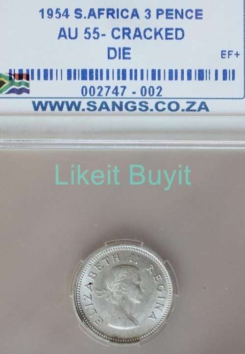 1954 SANGS 3 Pence AU 55 Cracked Die Variety