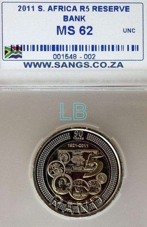 2011 South African Reserve Bank 90th Anniversary  R5 SANGS MS 62