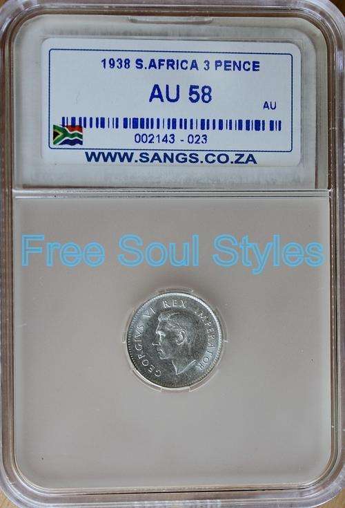 1938 3 Pence SANGS AU58