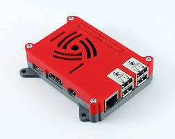 Raspberry Pi B3 with official 7" touch screen, power supply, camera module and protective Pi case.