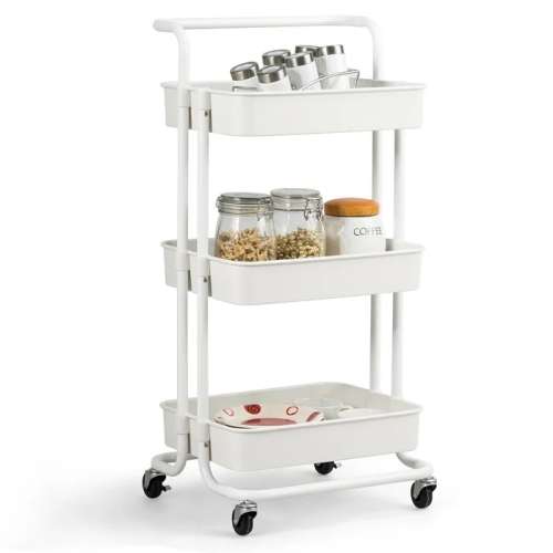 3-Tier Utility Cart Storage Rolling Cart -White