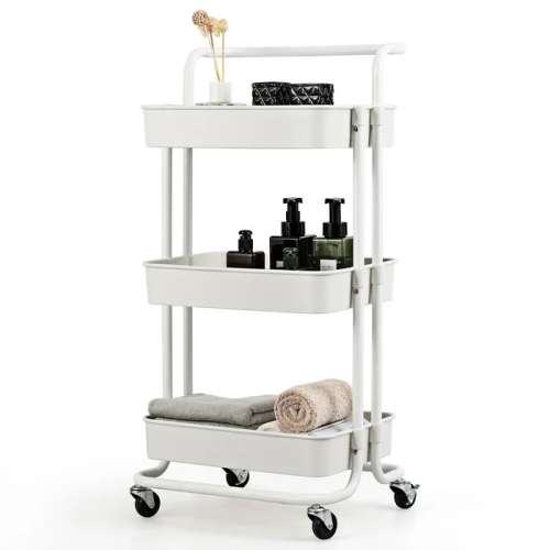 3-Tier Utility Cart Storage Rolling Cart -White
