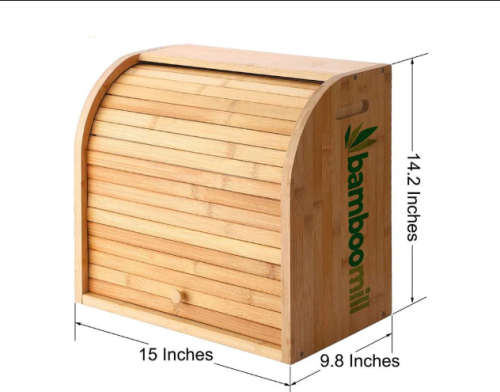 Bamboomill - 2-Layer Bamboo Bread Storage Bin Box with Removable Layer