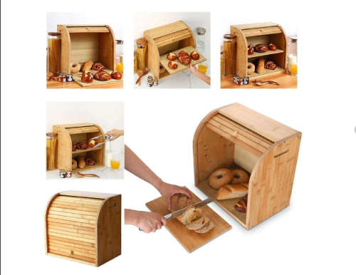 Bamboomill - 2-Layer Bamboo Bread Storage Bin Box with Removable Layer