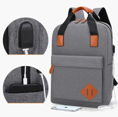 Handbag Crossbody Bag Laptop Backpack With External USB Port - Set of 3-Black