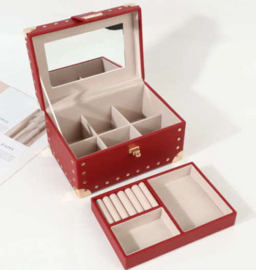 Two-Layer PU Leather Jewellery Box Red