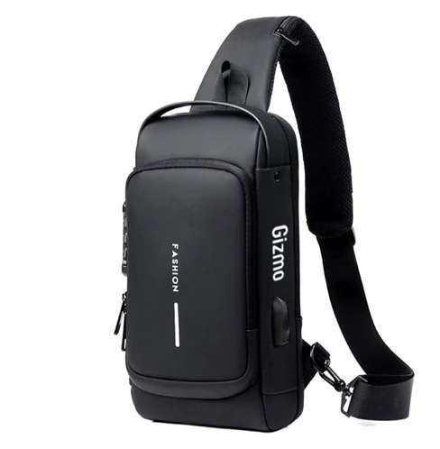 Anti-Theft Lock Sling Chest Bag Shoulder Crossbody With USB Port Black