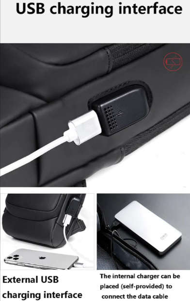 Anti-Theft Lock Sling Chest Bag Shoulder Crossbody With USB Port Black