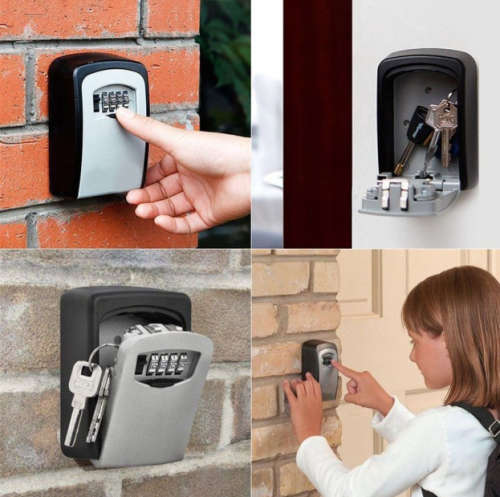 Wall Mounted Key Safe Storage Lock Box With 4-Digit Password - Silver