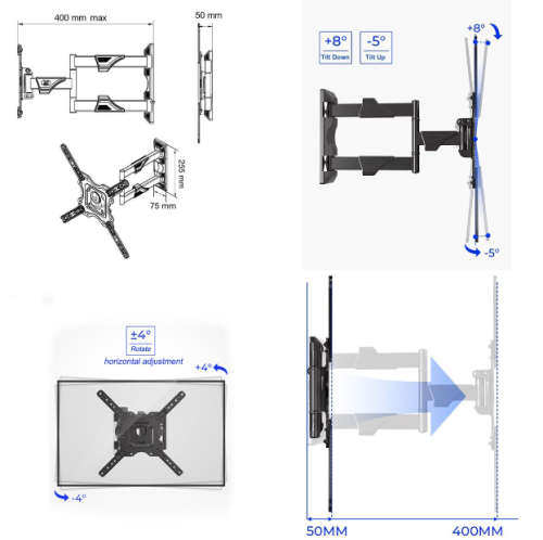 NB P4 32`-55` Full Motion Cantilever TV Swivel Tilt Wall Mount Bracket