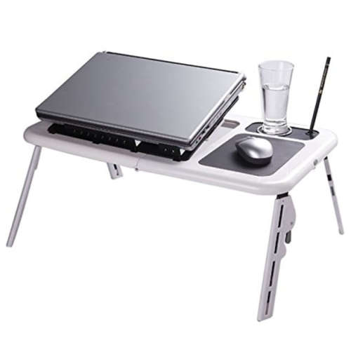 E-Table Portable Laptop Stand w/ 2-USB Cooling Fans for Bed or Couch