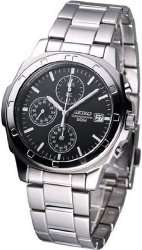 SEIKO MEN CHRONOGRAPH BLACK DIAL STEEL WATCH 50M