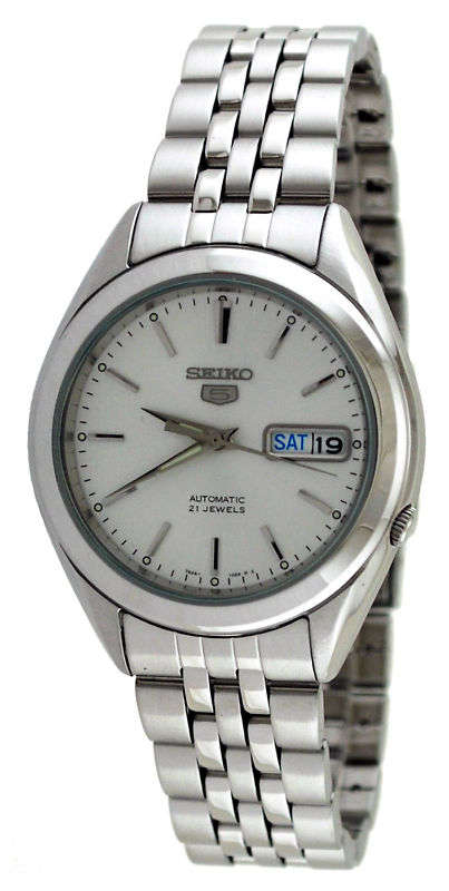 SEIKO MEN AUTOMATIC SEE THRU SILVER DIAL STEEL WATCH