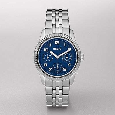 RELIC by FOSSIL Stainless Steel Blue Dial Multifunction Watch ZR15596 Warranty