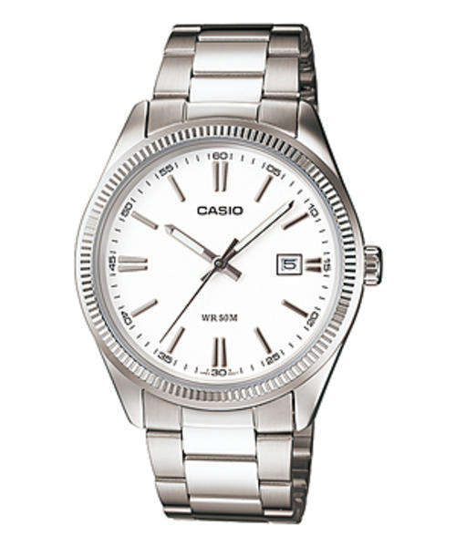 White Casio Stainless Steel Men's Date Analog Quartz