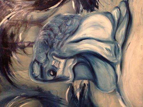 1.5 x 1.5 m Prussian Blue &amp;amp; Titanium White Oil Painting &amp;quot;Lost&amp;quot;