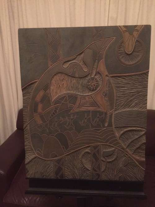 early Lucky Sibiya wood incised sculptural abstract carving signed