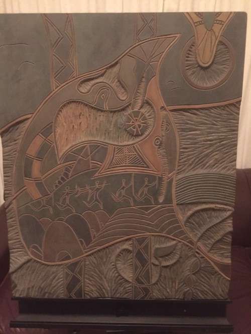early Lucky Sibiya wood incised sculptural abstract carving signed