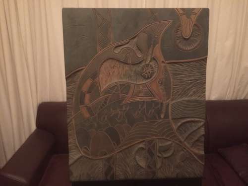 early Lucky Sibiya wood incised sculptural abstract carving signed