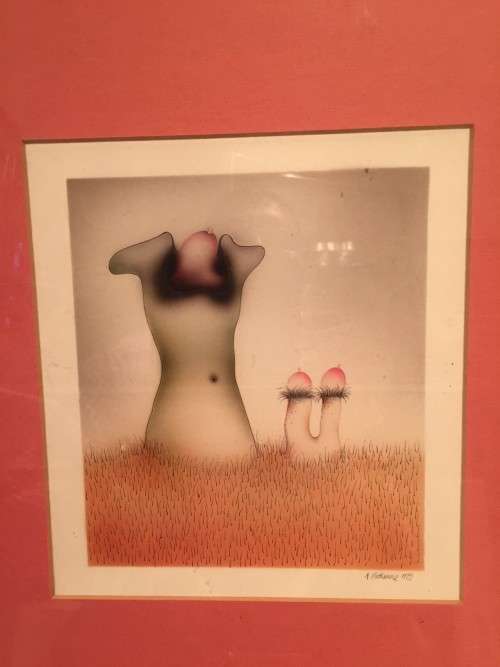 NORMAN CATHERINE ORIGINAL AIRBRUSH PAINTING UNTITLED 1972, LISTED SOUTH AFRICAN ARTIST