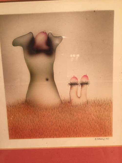 NORMAN CATHERINE ORIGINAL AIRBRUSH PAINTING UNTITLED 1972, LISTED SOUTH AFRICAN ARTIST