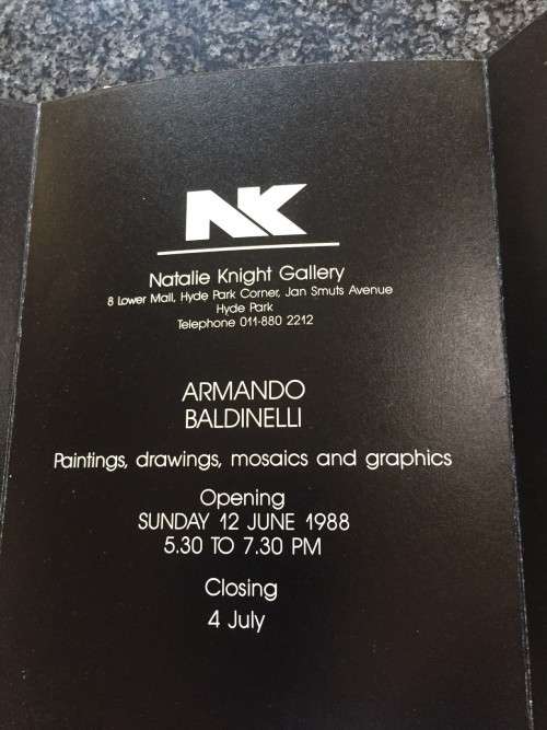 Signed! Armando Baldinelli Exhibition Invitation `Paintings, Drawings, Mosaics & Graphics` June 1988