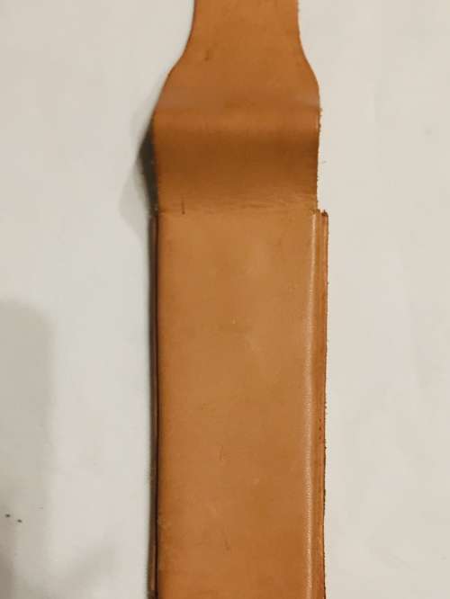 GENUINE LEATHER `BULL` PEN AND PENCIL HOLDER, HANDMADE, TAN IN COLOUR, EXCELLENT CONDITION