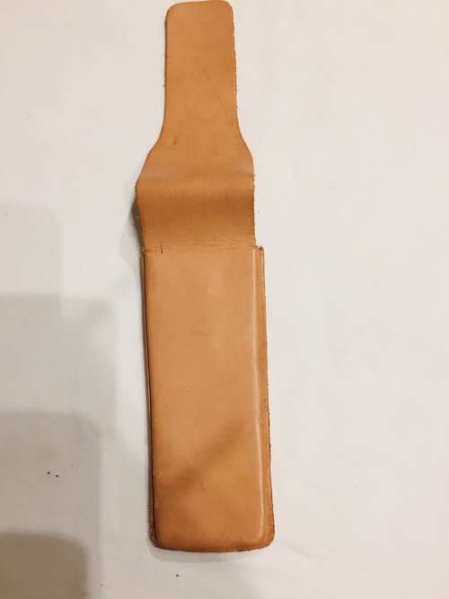 GENUINE LEATHER `BULL` PEN AND PENCIL HOLDER, HANDMADE, TAN IN COLOUR, EXCELLENT CONDITION