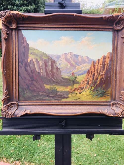 SIGNED!! FA SCOTTY AKA [TITTA FASCIOTTI] ORIGINAL OIL ON BOARD PAINTING - "BASUTULAND" LANDSCAPE