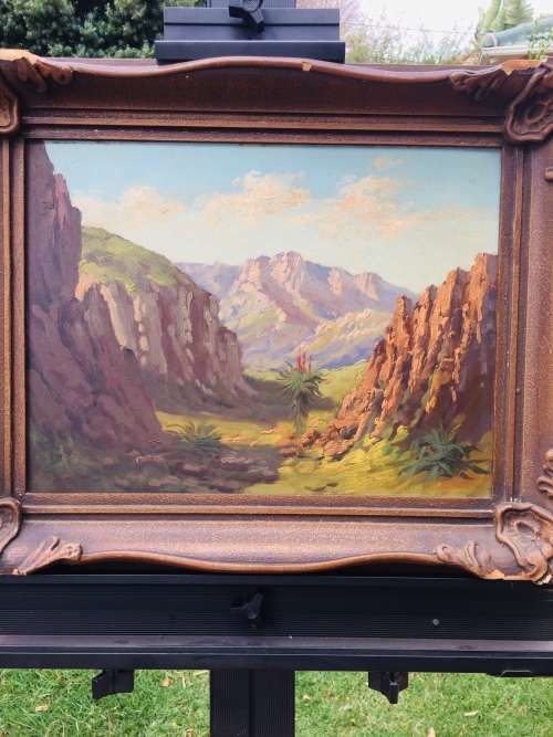 SIGNED!! FA SCOTTY AKA [TITTA FASCIOTTI] ORIGINAL OIL ON BOARD PAINTING - "BASUTULAND" LANDSCAPE