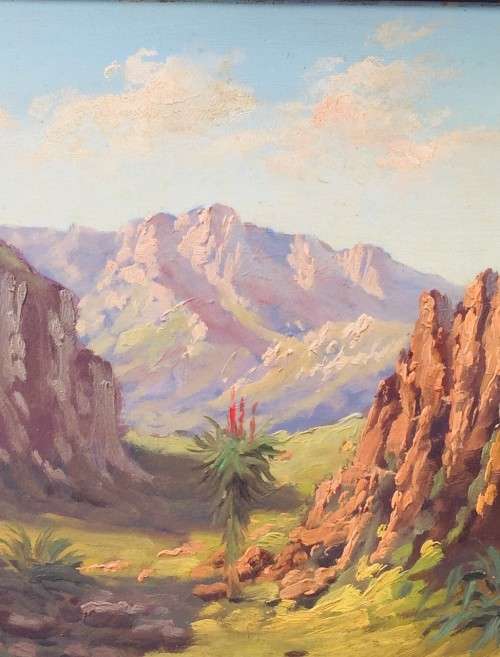 SIGNED!! FA SCOTTY AKA [TITTA FASCIOTTI] ORIGINAL OIL ON BOARD PAINTING - "BASUTULAND" LANDSCAPE