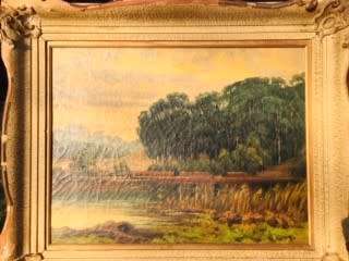 SIGNED!! T SCOTTY (AKA TITTA FASCIOTTI) ORIGINAL OIL PAINTING ON CANVAS RIVER & MOUNTAIN LANDSCAPE