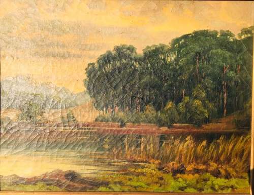 SIGNED!! T SCOTTY (AKA TITTA FASCIOTTI) ORIGINAL OIL PAINTING ON CANVAS RIVER & MOUNTAIN LANDSCAPE