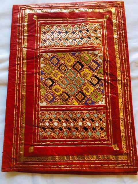 BEAUTIFUL MOROCCAN RED LEATHER BOOK COVER STAMPED IN 22 CARAT GOLD LEAF