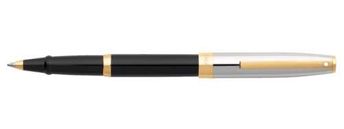 SHEAFFER SAGARIS ROLLERBALL PEN AND BALLPOINT PEN, BLACK AND SILVER BARREL WITH GOLD TRIM IN BOX