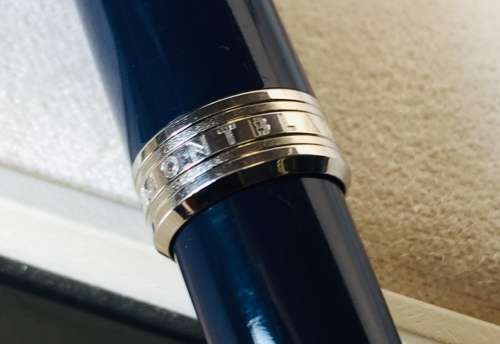 MONT BLANC PIX NAVY BLUE BALLPOINT PEN WITH PLATINUM COATED TRIM IN BOX INCLUDES REFILL