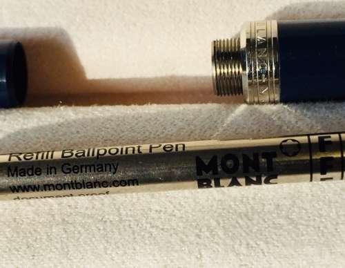 MONT BLANC PIX NAVY BLUE BALLPOINT PEN WITH PLATINUM COATED TRIM IN BOX INCLUDES REFILL