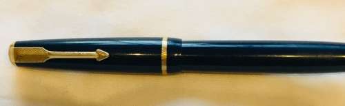 VINTAGE!! PARKER SLIMFOLD NAVY BLUE & GOLD FOUNTAIN PEN - 14KT GOLD NIB - CIRCA 1962