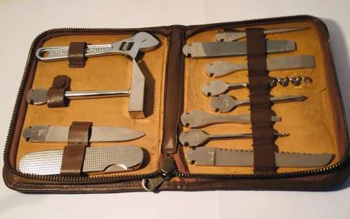 VINTAGE BONSA 12 PIECE MULTI-TOOL MADE IN GERMANY SOLINGEN - LEATHER ZIP-UP CASE EXCELLENT CONDITION