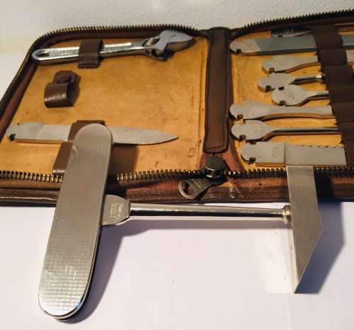 VINTAGE BONSA 12 PIECE MULTI-TOOL MADE IN GERMANY SOLINGEN - LEATHER ZIP-UP CASE EXCELLENT CONDITION