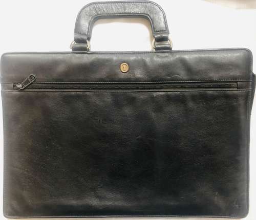 DESIGNER VINTAGE GOLDPFEIL LEATHER FOLIO BAG WITH ZIP UP SIDE COMPARTMENT MADE IN GERMANY