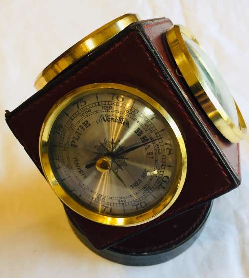 DESIGNER VINTAGE GOLDPFEIL SPORT BURGUNDY DESKTOP CALENDAR HOLDER AND WEATHER STATION