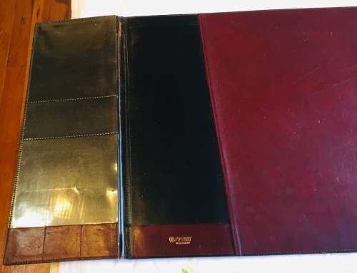 DESIGNER VINTAGE GOLDPFEIL SPORT BURGUNDY DESKTOP CALENDAR HOLDER AND WEATHER STATION