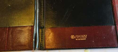 DESIGNER VINTAGE GOLDPFEIL SPORT BURGUNDY DESKTOP CALENDAR HOLDER AND WEATHER STATION