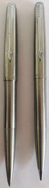 VINTAGE PARKER 45 FLIGHTER STAINLESS STEEL BALLPOINT PEN AND PENCIL