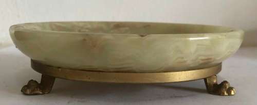 ONYX ASHTRAY WITH BRASS LEGS MADE IN ITALY IN EXCELLENT CONDITION