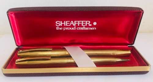 SHEAFFER THE PROUD CRAFTSMEN 12K GOLD FILLED WHITE DOT FOUNTAIN PEN 14K NIB AND PENCIL