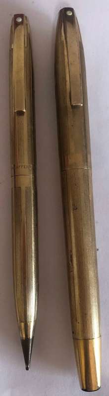 SHEAFFER THE PROUD CRAFTSMEN 12K GOLD FILLED WHITE DOT FOUNTAIN PEN 14K NIB AND PENCIL